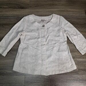 J. Jill Womens Medium Linen Blend Metallic Lurex Jacket Tan 3/4 Sleeve Shimmer